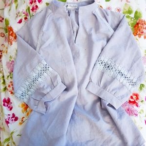 NWOT Korean Brand Lantern Light Grey Lace Long Sleeve Collar Baggy Blouse Shirt